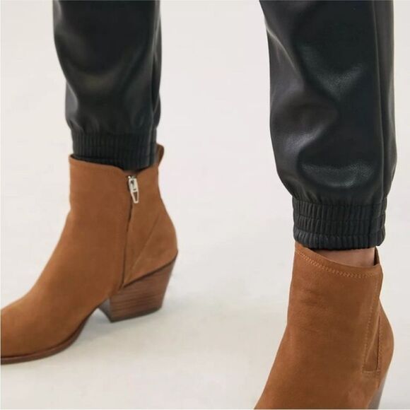 Avec Les Filles Womens Faux Leather Cuffed Joggers Size Medium Black Sporty Edgy - Picture 2 of 11